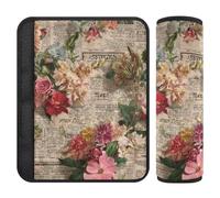 Lot de 2 ceintures de sécurité rétro pour femme Motif vieux journal Fleurs rouges