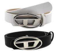 Lot de 2 ceintures Diesel Y2K - Accessoires Y2K - Pour homme - Avec boucle ovale en D - Style vintage et punk - Pour une utilisation quotidienne, fête et bureau - 2,8 x 105 cm - En alliage