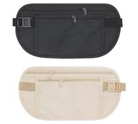Lot de 2 ceintures porte-monnaie pour voyage - Sac banane antivol caché pour homme et femme - Sac banane étanche dissimulé - Sac banane réglable pour la course et la marche, Noir+Blanc, Ceinture