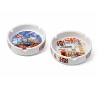 Lot de 2 cendriers en céramique de Londres | Cendriers souvenirs ronds de 10 cm | Céramique émaillée blanche | Motif monuments de Londres | Cendrier à cigarettes et cigares pour maison, bar, terrasse