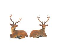 Lot de 2 cerfs détaillés - Rennes décoratifs, corsages décoratifs avec bois détaillés, figurines de cerfs, figurines de rennes, cerfs couchés en céramique marron ; dimensions d'une figurine décorative