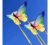 Lot de 2 cerfs-volants papillon pour enfants à partir de 3 ans et adultes - 140 x 75 cm - Avec 100 m de ficelle et 8 x 75 cm de long - Queues colorées