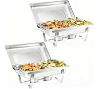 Lot de 2 Chafing Dish Buffet 9L avec Couvercle, Chauffe-Plat Buffet, Bain-Marie Professionnel pour Maintien au Chaud des Aliments, Réchaud Buffet pour Mariage, Fête, Anniversaire (Sliver)