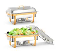 Lot de 2 Chafing Dish Buffet 9L-Plats Buffets Chauffants-Acier Inoxydable | avec Couvercles INOX et Cadre Pliable