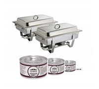 Lot de 2 chafings dish inox MILAN GN 1/1 (P)65 mm avec 72 gels combustibles