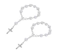 Lot de 2 chaînes croisées perlées pour rétroviseur de voiture, accessoires de voiture, mini chapelet, intérieur de voiture personnalisé, suspension de rétroviseur de voiture (blanc)