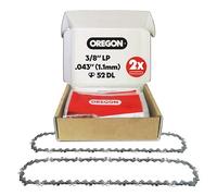 Lot de 2 Chaînes de Tronçonneuse Oregon, Pas de 3/8" Low-Profile, Epaisseur de maillon 0,043" (1,1mm), 52 Maillons pour Guide-Chaîne de 35cm / 14", Compatibles avec Bosch, Dolmar, Makita et autres