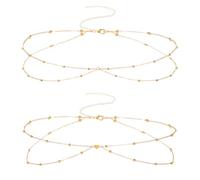 Lot de 2 chaînes de ventre dorées pour femme - Chaîne de taille réglable - Multicouche - 2 couches - Chaîne de ventre et de corps - Bijou de corps pour bikini de plage d'été, 95 cm, alliage de fer