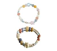 Lot de 2 chaînes élastiques faites à la main en céramique avec perles colorées pour meilleur ami, bijoux pour filles, accessoires tendance pour femmes