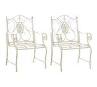 CLP 2 x Chaise de Jardin Punjab en Fer solide et résistante avec Accoudoirs , Crème antique