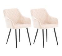 CLP Lot de 2 chaises de salle à manger Shila – Accoudoirs, piètement métal noir – Beige velours