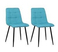 CLP Lot de 2 chaises de salle à manger Tilde avec Piètement en métal noir , Turquoise/Tissu bleu G