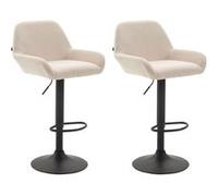 CLP Lot De 2 Tabourets De Bar Braga Tissu I Réglable En Hauteur Et Pivotant I Pied Et Repose-pieds En Métal, Couleur:crème, Couleur du cadre:noir