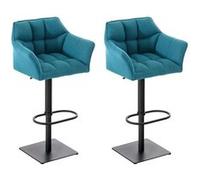 CLP Lot de 2 tabourets de bar Damaso en tissu , Noir/Turquoise