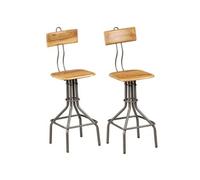Lot de 2 chaise de bar en teck non pliable interieur H. 102 cm bois