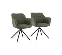 Happy Garden - Chaises DANNA - Tissu vert, rembourrage mousse, pieds acier noir - Lot de 2