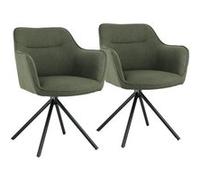Happy Garden - Chaises DANNA - Tissu vert, rembourrage mousse, pieds acier noir - Lot de 2