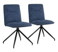 Happy Garden Chaises AREN Salle à manger Tissu bleu Rembourrage mousse Pieds acier noir Lot de 2