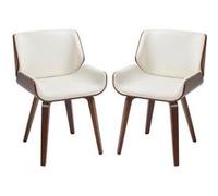 HomCom – Lot de 2 chaises de salle à manger style vintage, assise synthétique blanche, pieds bois