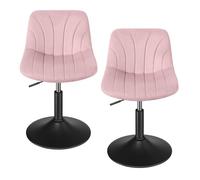 Lot de 2 Chaise de Coiffeuse Réglable, Tabouret avec Dossier, Rotation 360°, Velours, pour Coiffeuse, Rose