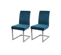 Lot de 2 chaises cantilever HWC-L14 chaise de conférence, velours inox brossé turqoise-bleu