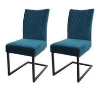 Lot de 2 chaises cantilever HWC-L15, chaise visiteur chaise de conférence, velours acier époxy turqoise-bleu