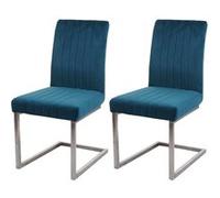 Lot de 2 chaises cantilever HWC-L14 chaise de conférence, velours inox brossé turqoise-bleu