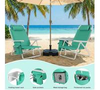 Lot de 2 Chaise de Plage Portable,Chaise de camping pliable,Inclinable à Plat,Dossier Haut réglable,Charge 150 kg-(2xChaises,Vert)
