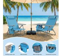 Lot de 2 Chaise de Plage Portable,Chaise de camping pliable,Inclinable à Plat,Dossier Haut réglable,Charge 150 kg-(2xChaises,Bleu)