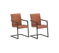 Chaises de salle à manger cantilever 2pcs Marron Cuir véritable - VidaXL