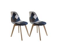 AltoBuy Damas - Lot de 2 Chaises Patchwork Bleu et Gris