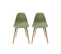AltoBuy FLUK - Lot de 2 Chaises Polypropylène Vert et Bois