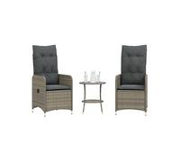 vidaXL Lot de 2 chaises inclinables de jardin avec table en résine tressée Gris