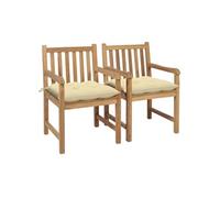 Lot de 6 Chaises de Jardin avec Coussins Siège Blanc Crème Teck Solide vidaXL