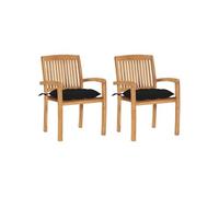Vidaxl Chaises De Jardin 2 Pcs Avec Coussins Noir Bois De Teck Massif Noir