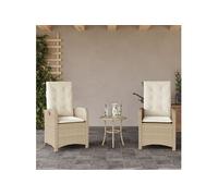 Vidaxl Chaises Inclinables De Jardin Lot De 2 Et Coussins Beige Rotin