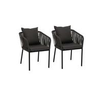 Set De 2 Chaises De Jardin Hwc-N41, Outdoor Accoudoir, Résistant Aux Intempéries Aluminium Corde Tressée Anthracite, Coussin Gris Foncé Gris