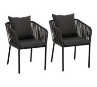 Set De 2 Chaises De Jardin Hwc-N41, Outdoor Accoudoir, Résistant Aux Intempéries Aluminium Corde Tressée Anthracite, Coussin Gris Foncé Gris