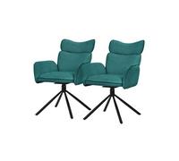 ML-Design Lot de 2 Chaises de Salle à Manger Pivotantes à 360°, Bleu Pétrole, Revêtement en Tissu, avec Accoudoirs et Dossier Ergonomique Pieds en Métal, Siège Rembourrée Fauteuil Confortable de Salon
