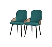 Lot 2 chaises de salle à manger ML-Design tissu bleu pétrole avec accoudoirs en rotin pieds métal