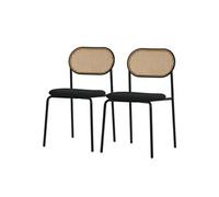 ML-Design Lot de 2 Chaises de Salle à Manger, Noir, Chaise de Cuisine avec Dossier en Rotin, Assise Rembourrée en Polyester Dossier en Maille Incurvée, Structure en Acier Revêtu, Forme Ergonomique