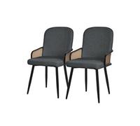 ML-Design Lot de 2 Chaises de Salle à Manger en Tissu Anthracite, Accoudoirs en Rotin et Pieds en Métal Noir, Assise Rembourrée Confortable, Fauteuils Ergonomiques de Cuisine Salon, Style Scandinave