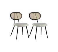 Happy Garden Chaise de Salle à Manger Vintage Elena en cannage et Tissu Boucle écru, Pieds en métal Noir