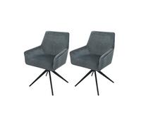 Mendler Lot de 2 chaises de salle à manger HWC-L91 Auto-position accoudoir pivotant tissu gris foncé