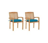 Lot de 2 chaise H. 90 cm empilable non pliable exterieur en teck bleu