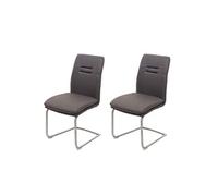 2x Chaise de salle à manger HWC-H70, chaise de cuisine, balancant, tissu, acier inoxydable brossé gris-brun
