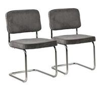 Happy Garden - Lot de 2 chaises Cantilever Maria - Velours côtelé gris, mousse, structure acier gris