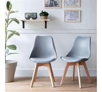 Happy Garden Chaises de salle à manger Nora – Lot de 2, scandinaves grises rembourrées, pieds hêtre
