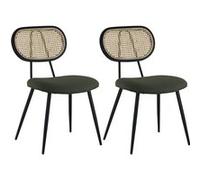 Happy Garden Chaises ELENA - cannage et tissu bouclé vert kaki - Lot de 2
