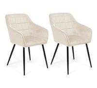 IDMarket – Lot de 2 chaises de salle à manger Mady – en métal non pliable H. 80 cm – velours beige